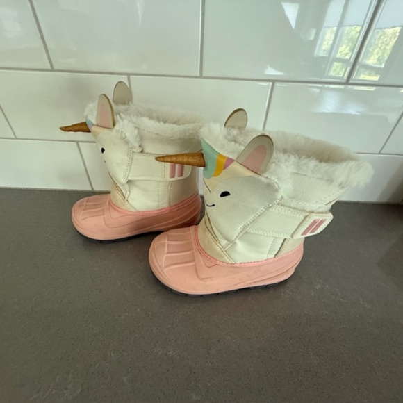 Toddler Frankie Unicorn Winter Boots Sherpa Lined White/Pink - Cat & Jack SIZE 9 - Picture 3 of 9